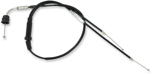 Parts Unlimited vinyl-covered throttle and oil injection cable for '81-'98 PW50 motorcycle, part no. 4X4-26311-01, close-up view