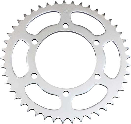 PARTS UNLIMITED 45-tooth rear sprocket for Kawasaki and Yamaha motorcycles, part #42041-1277, shown in the image.
