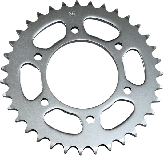 Parts Unlimited rear sprocket with 35 teeth for Kawasaki 42041-118, showing the metal sprocket with teeth and mounting hole.