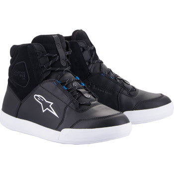 Alpinestars Chrome waterproof shoes in black and white, US size 7, showing sleek design and durable material.