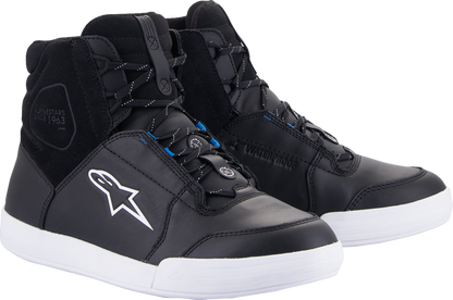 Alpinestars Chrome waterproof shoes in black and white, US size 10, featuring sleek design and sturdy construction.