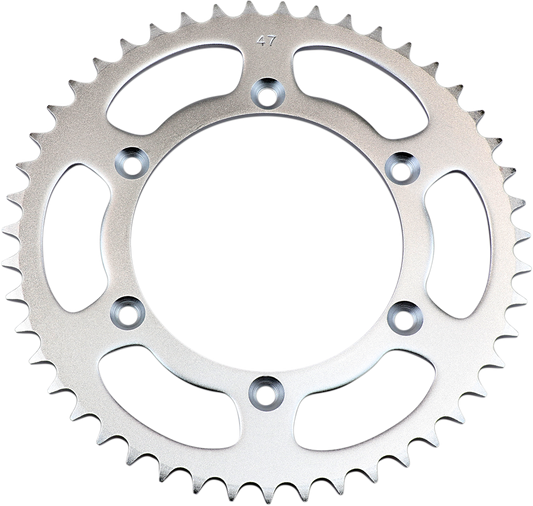 Parts Unlimited rear sprocket with 47 teeth for Suzuki and Kawasaki motorcycles, made of durable metal, shown in the image.