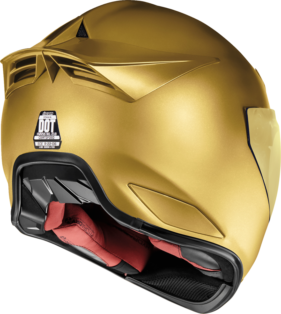 Gold ICON Domain™ Helmet Cornelius small size with sleek design and vent details, featuring the Bill's Exhausts branding.