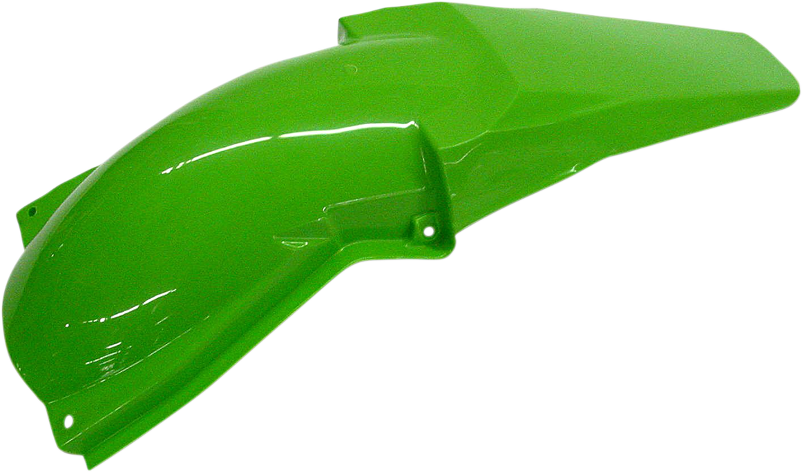 Green Acerbis rear fender for motorcycle, featuring a durable body design with mounting points, suitable for off-road or motocross bikes.