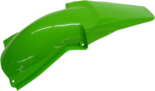 Green Acerbis rear fender for motorcycle, featuring a durable body design with mounting points, suitable for off-road or motocross bikes.