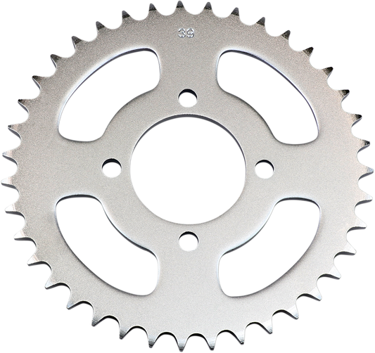 PARTS UNLIMITED 39-tooth rear motorcycle sprocket for Kawasaki and Suzuki bikes, shown in the image.