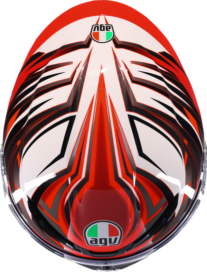AGV K6 S helmet in white, red, and gray with XL size, featuring aerodynamic design and ventilation for motorcycle riding.