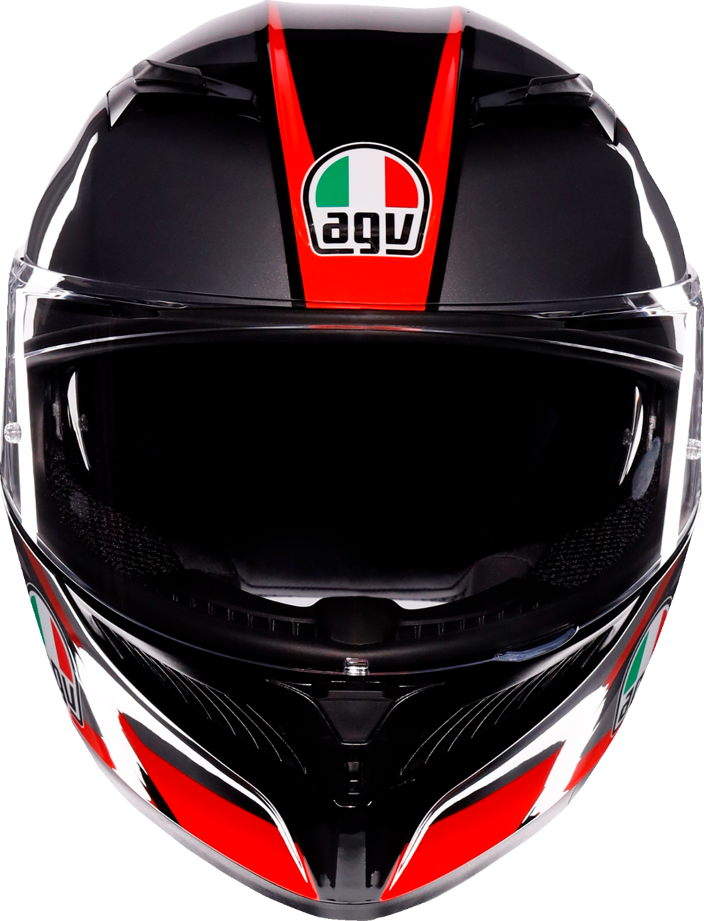 AGV K3 Striga motorcycle helmet in black, gray, and red with large size, featuring a sleek aerodynamic design.