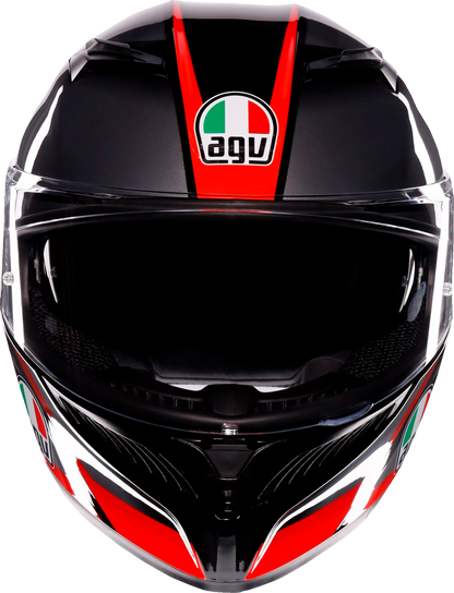 AGV K3 Striga motorcycle helmet in black, gray, and red with large size, featuring a sleek aerodynamic design.