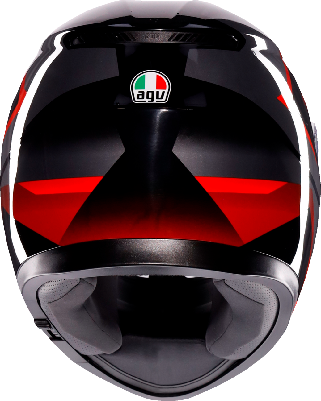 AGV K3 Striga helmet in black, gray, and red with large size, featuring aerodynamic design and ventilation vents.