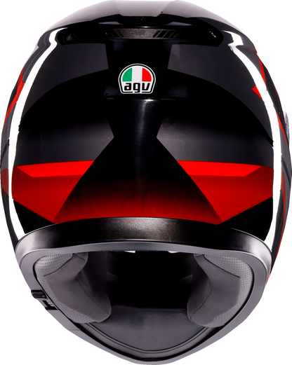 AGV K3 Striga helmet in black, gray, and red with large size, featuring aerodynamic design and ventilation vents.