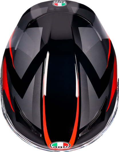 AGV K3 Striga motorcycle helmet in black, gray, and red, large size, showing the aerodynamic design and ventilation features.
