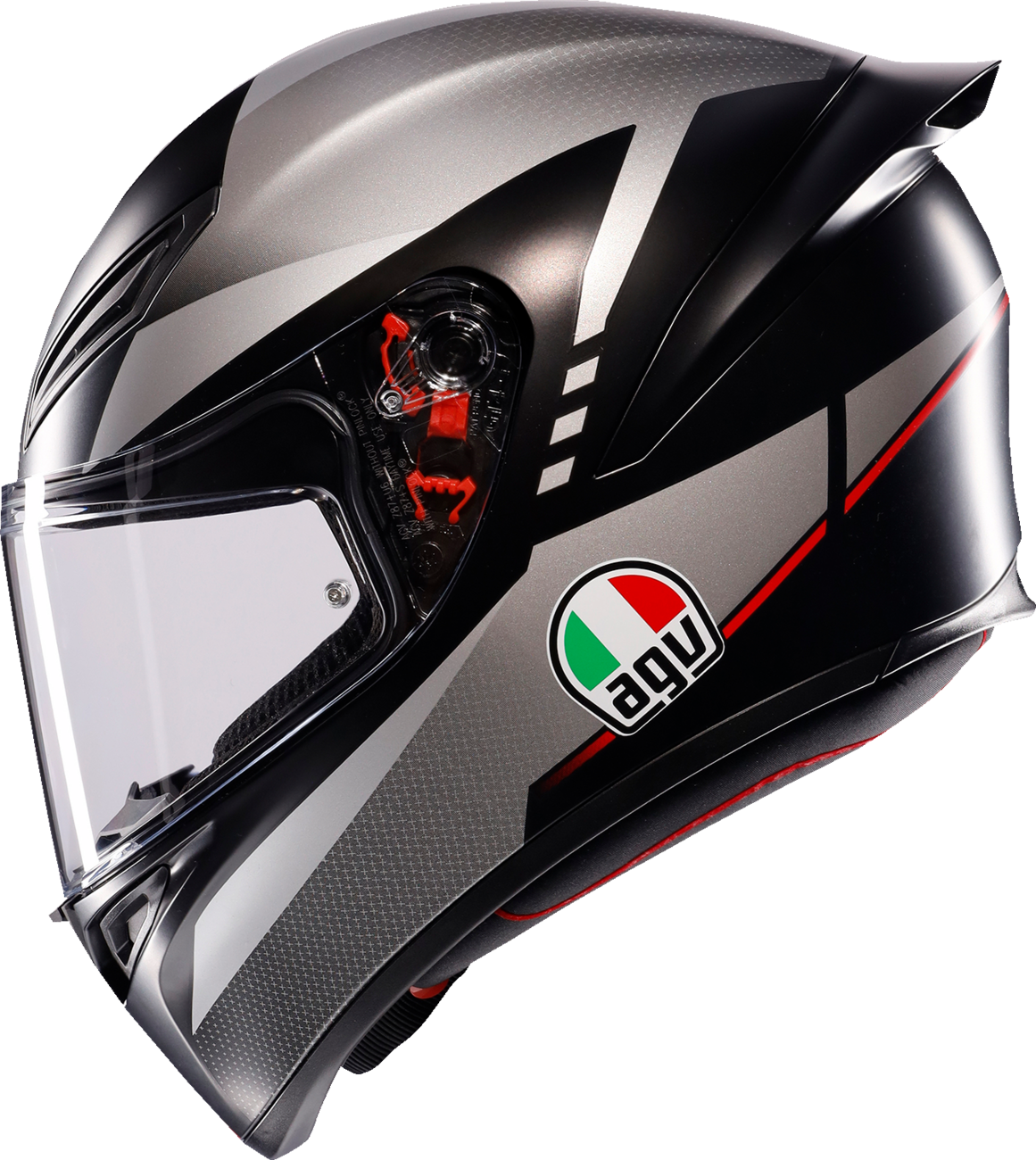 AGV K1 S matte black, gray, and red motorcycle helmet with XL size, showing sleek aerodynamic design and ventilation features.