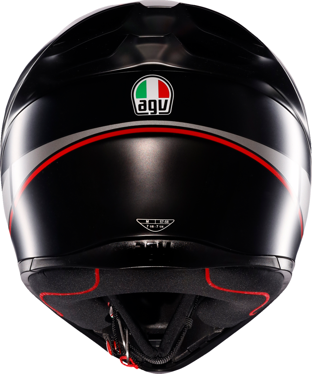AGV K1 S matte black, gray, and red motorcycle helmet with XL size, featuring aerodynamic design and secure chin strap.