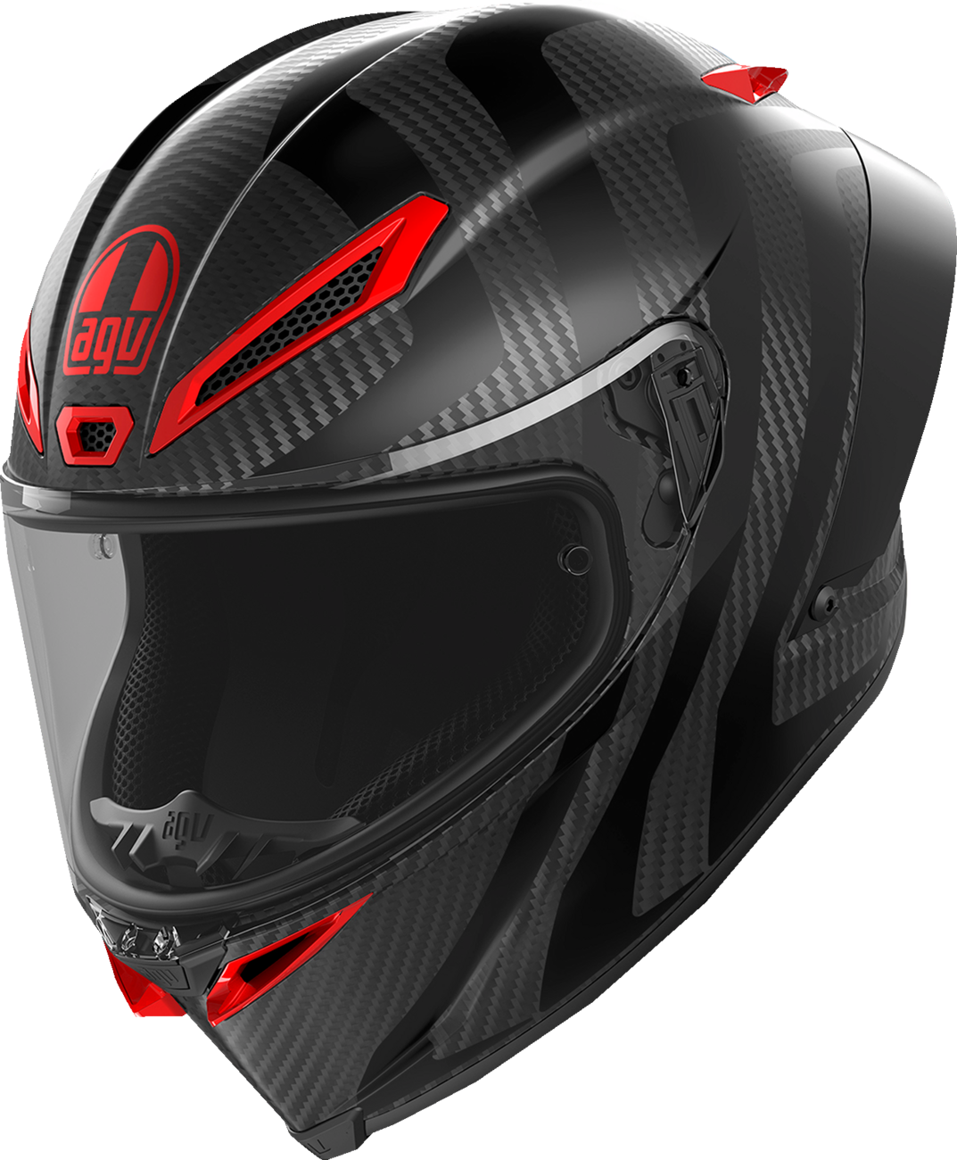 AGV Pista GP RR Intrepido matte carbon, black, and red motorcycle helmet with aerodynamic design, large size.
