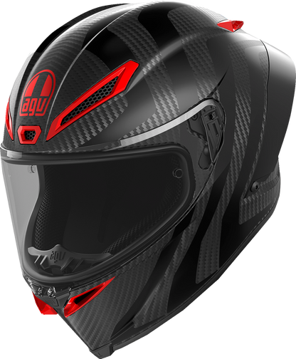 AGV Pista GP RR Intrepido matte carbon, black, and red motorcycle helmet with aerodynamic design, large size.