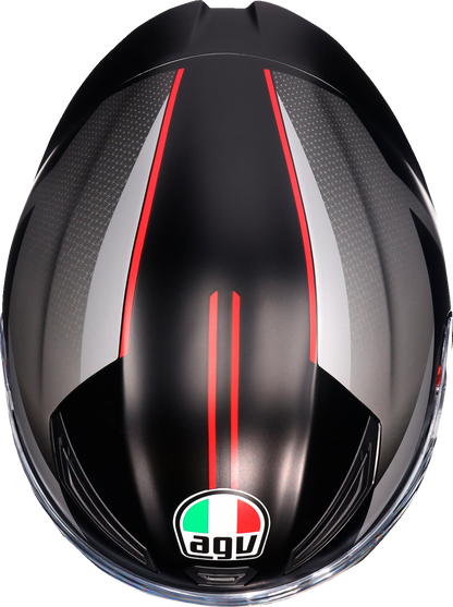 AGV K1 S matte black, gray, and red motorcycle helmet in XL size, showing the sleek design and ventilation features.