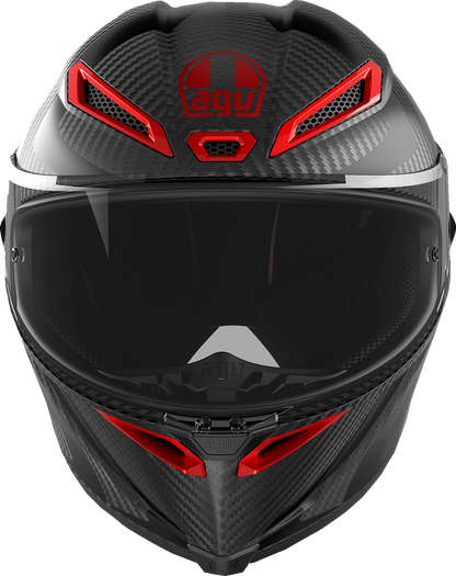 AGV Pista GP RR Intrepido matte carbon, black, and red motorcycle helmet, medium size, with sleek aerodynamic design.