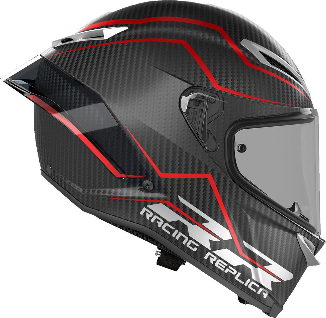 AGV Pista GP RR Intrepido matte carbon, black, and red motorcycle helmet, medium size, with aerodynamic design and racing graphics.