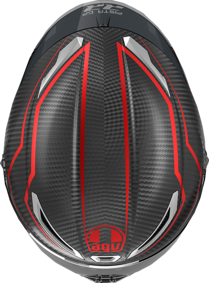 AGV Pista GP RR Intrepido matte carbon, black, red motorcycle helmet, large size, racing design with aerodynamic vents.