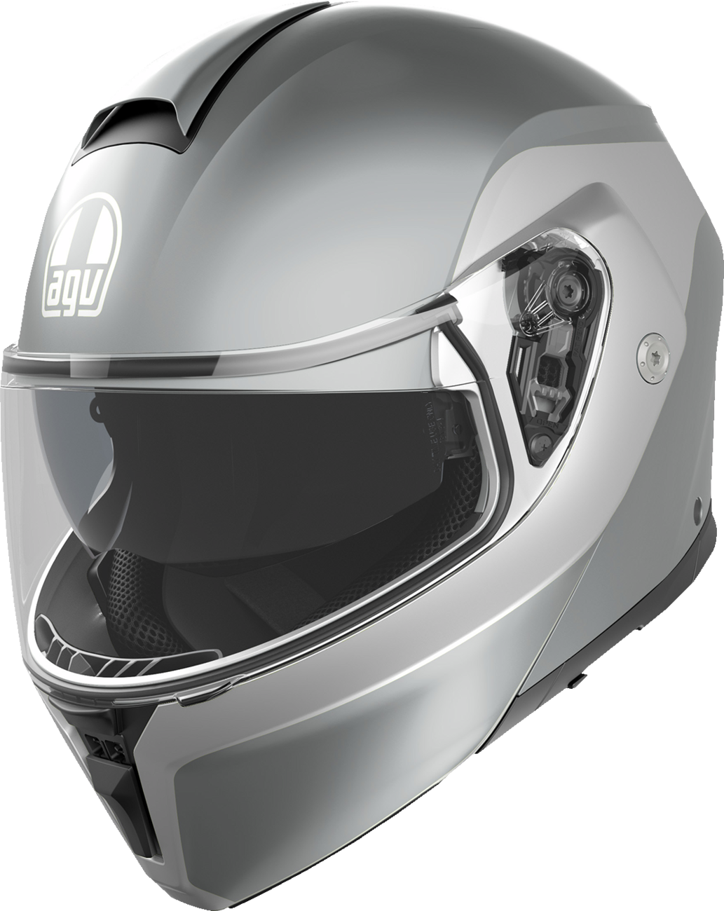 AGV Streetmodular helmet Levico in double light gray, XL size, with visor and ventilation features, viewed from the side.