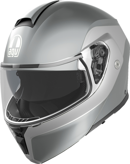 AGV Streetmodular helmet in Levico gray, large size, showing the front view with double light gray color and sleek design.