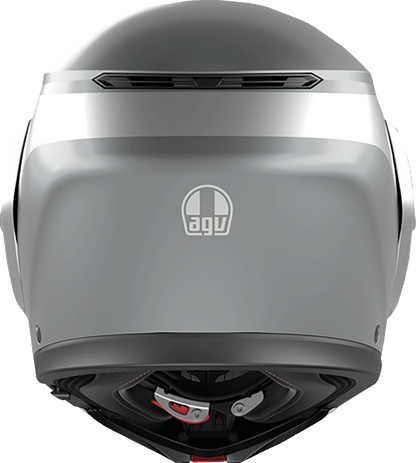 AGV Streetmodular helmet in Levico double light gray, size XL, with open face and visor, showing sleek motorcycle helmet design.