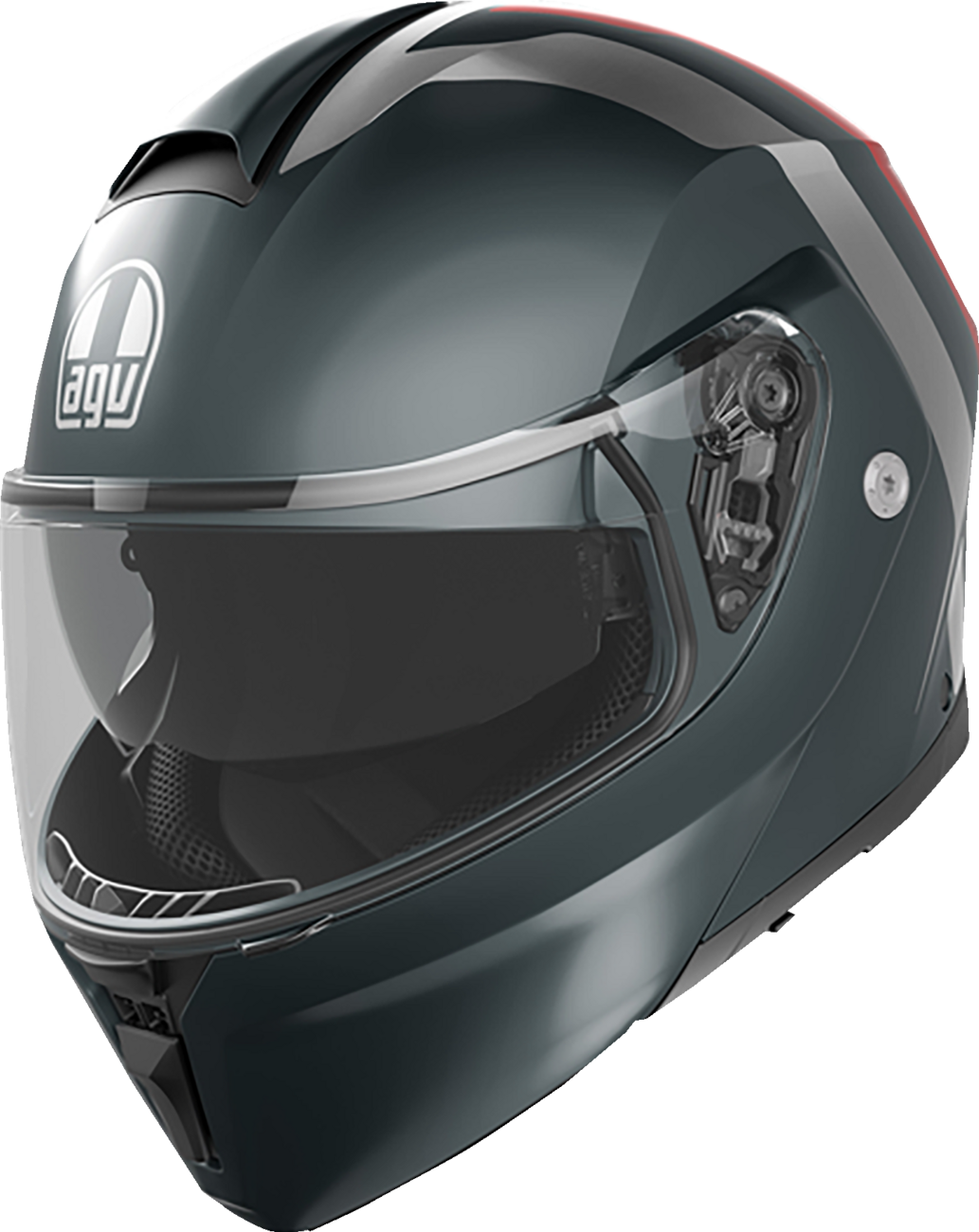 AGV Streetmodular Helmet Resia 2XL Matte Gray, Silver & Red with Pinlock® 70 MaxVision™ Visor