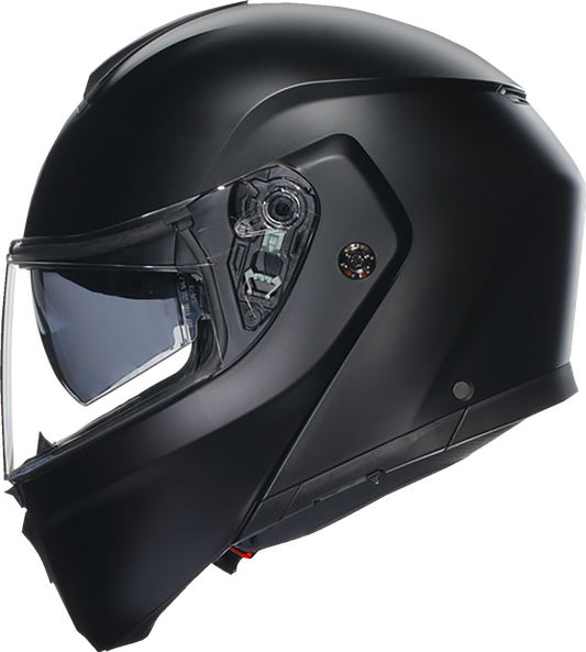 AGV Streetmodular helmet in matte black, medium size, featuring a sleek, aerodynamic design and secure chin strap.