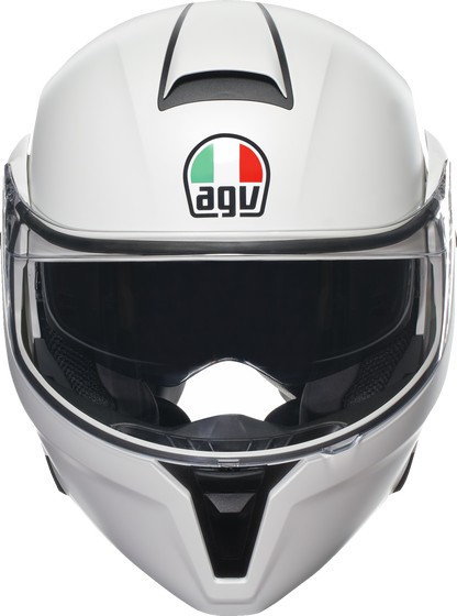 AGV Streetmodular helmet in matte white, small size, showing the sleek design and ventilation features of this motorcycle helmet.