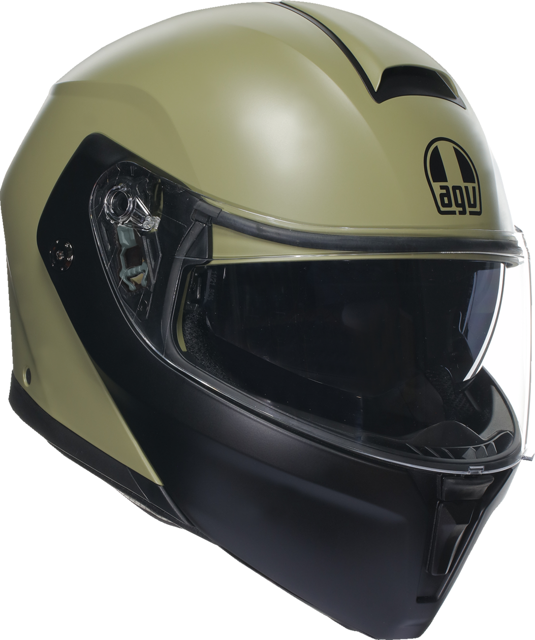 AGV Streetmodular helmet in matte pastel green and black, large size, showing the sleek design and safety features.