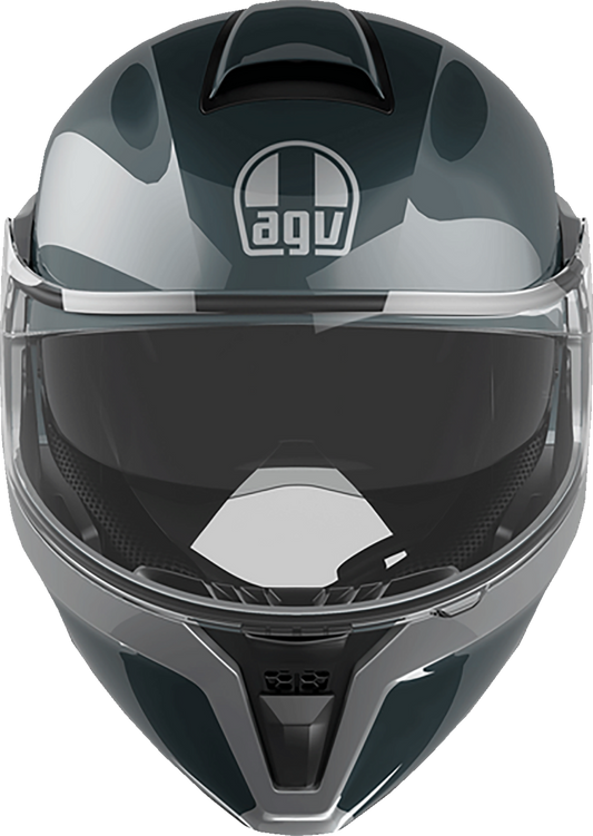 AGV Streetmodular helmet in gray and silver, medium size, featuring a sleek design and multiple ventilation vents.
