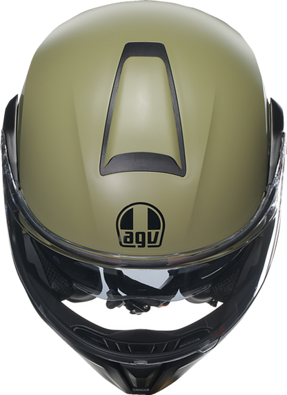 AGV Streetmodular helmet in matte pastel green and black, large size, showing the sleek design and ventilation vents.