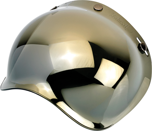 Gold mirror bubble shield for Biltwell helmets, part of Bill's Exhausts helmet parts collection. Reflective, aerodynamic design.