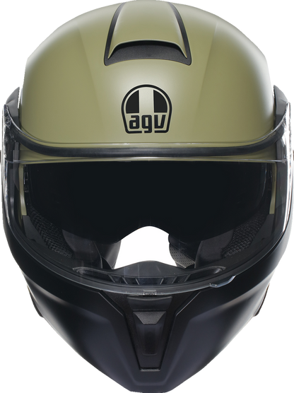 AGV Streetmodular helmet in matte pastello green and black, large size, with sleek design and secure chin strap.