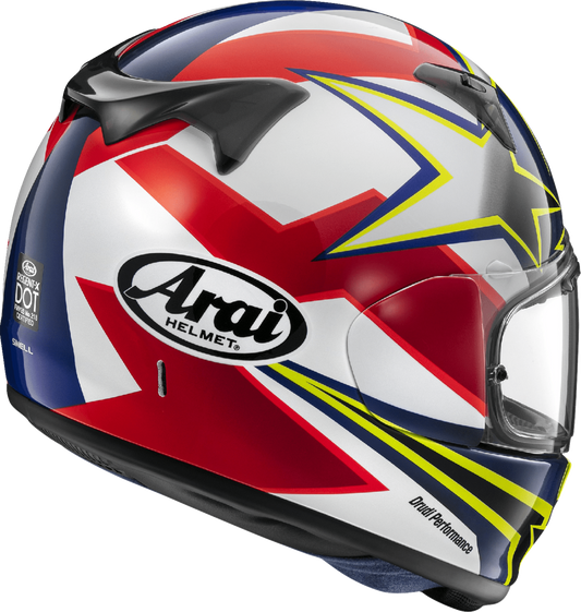 Yellow ARAI Helmets Regent-X Stars & Stripes helmet in size XL, featuring bold star and stripe design.