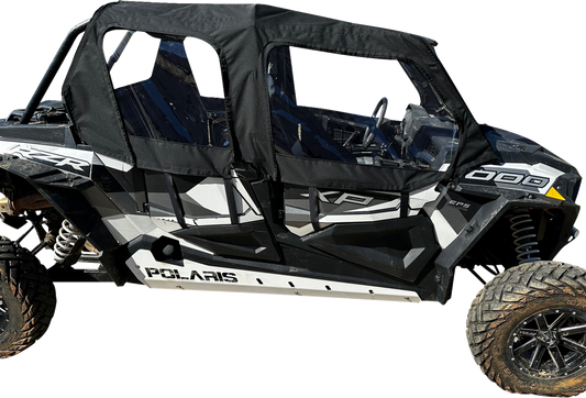 MOOSE OFFROAD Polaris RZR 12-24 side enclosures for PRZR4SE-11 model, shown installed on a Polaris RZR off-road vehicle.