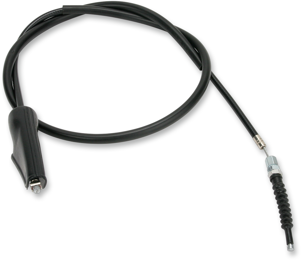 Parts Unlimited black vinyl brake cable for Yamaha motorcycles, showing the coiled cable with end fittings.