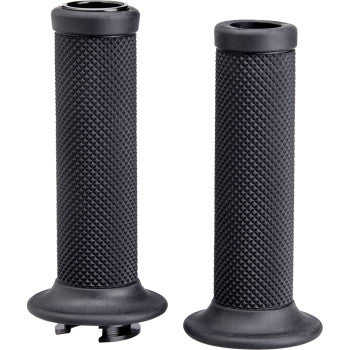 Black BILTwell Alumicore motorcycle grips for 7/8 inch handlebars, designed for TBW bikes, shown on a motorcycle handlebar.