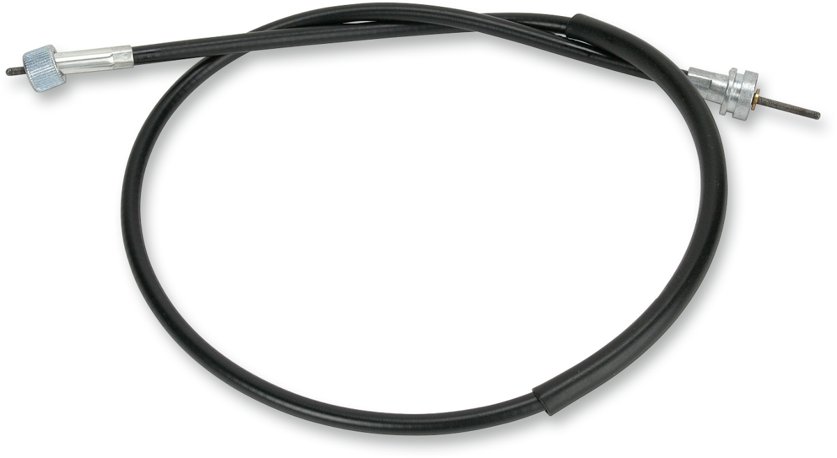 PARTS UNLIMITED speedometer cable for DT, MX, and XS models, showing the black cable with metal connectors.