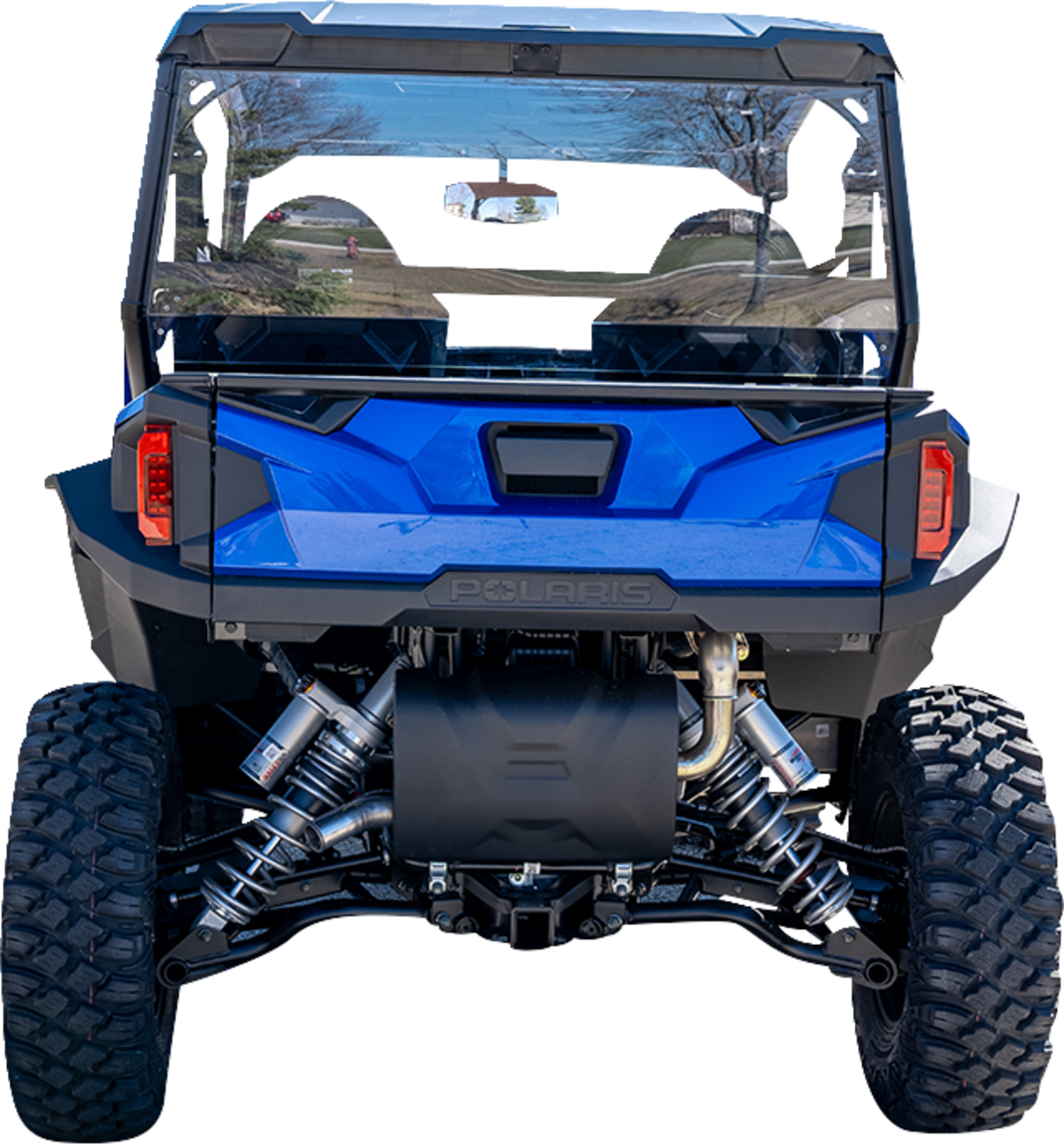 Clear polycarbonate back panel for Polaris General off-road vehicle by Moose Offroad, providing protection and visibility.