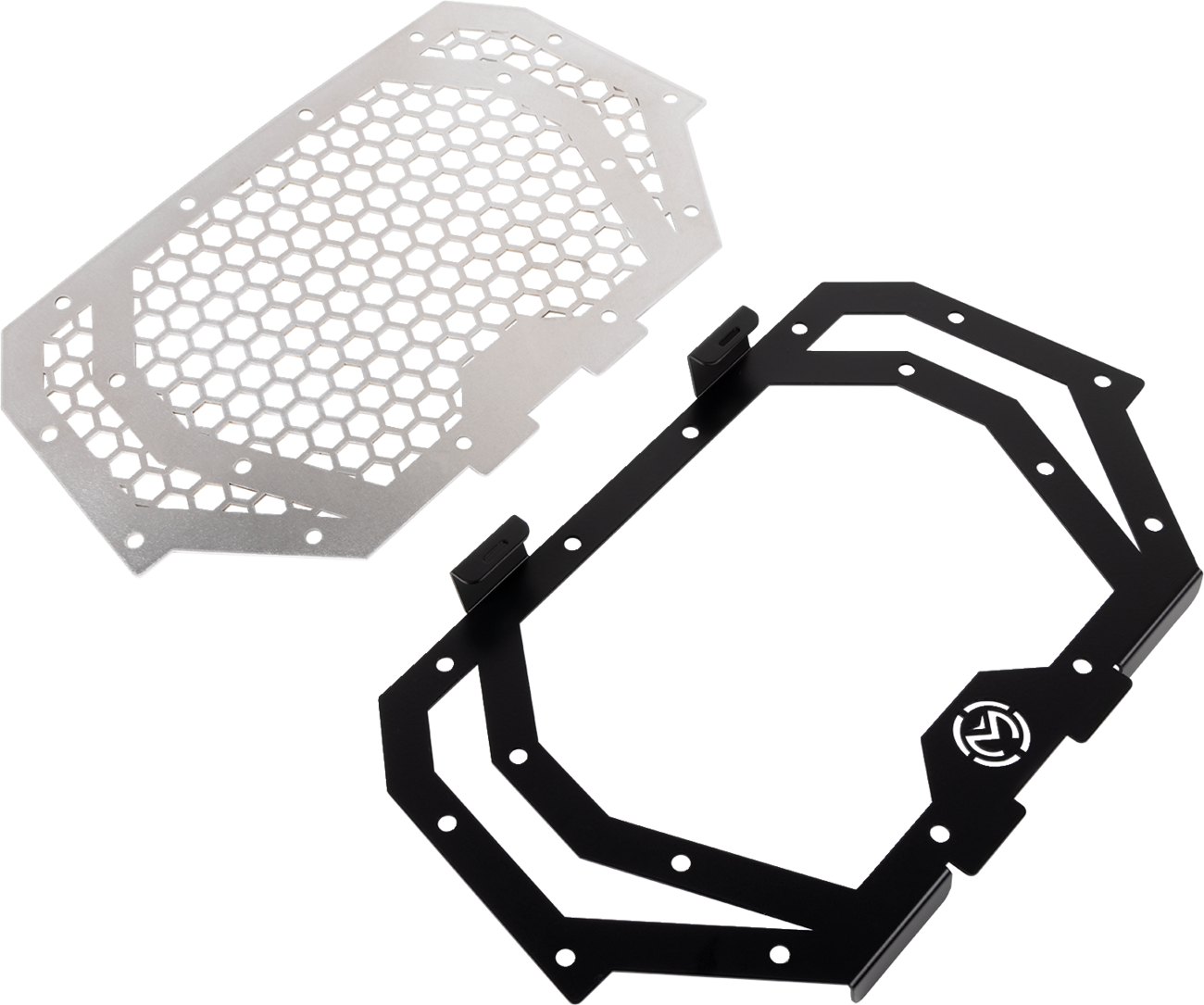 MOOSE OFFROAD front grille for Polaris RZR 900/1000, durable black metal with mounting hardware, designed for rugged off-road use.