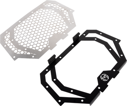 MOOSE OFFROAD front grille for Polaris RZR 900/1000, durable black metal with mounting hardware, designed for rugged off-road use.