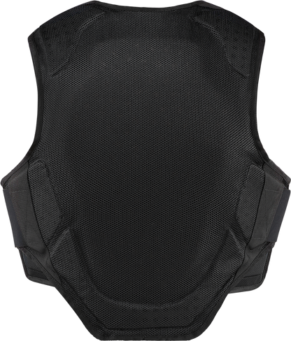 Bill's Exhausts ICON Softcore™ Vest in black, small/medium size, shown on a hanger with front view and adjustable straps.
