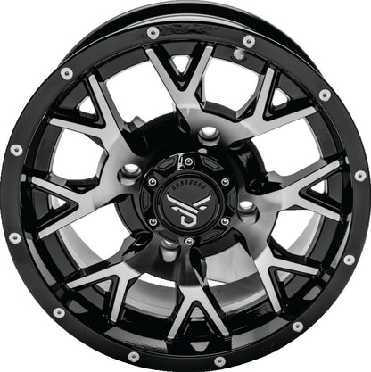 QuadBoss aluminum wheel with machined finish, 15x7 size, featuring a durable barbwire design for off-road vehicles.