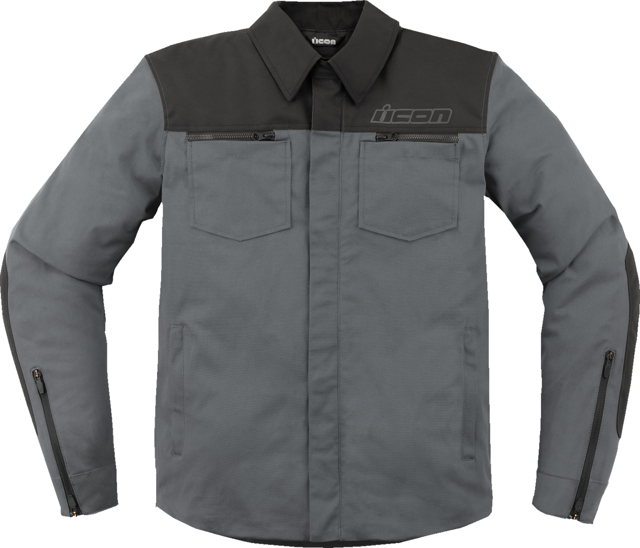 Gray ICON Upstate Canvas CE Jacket in 3XL by Bill's Exhausts, shown in a front view with a relaxed fit.