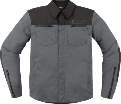 Gray ICON Upstate Canvas CE Jacket in 3XL by Bill's Exhausts, shown in a front view with a relaxed fit.