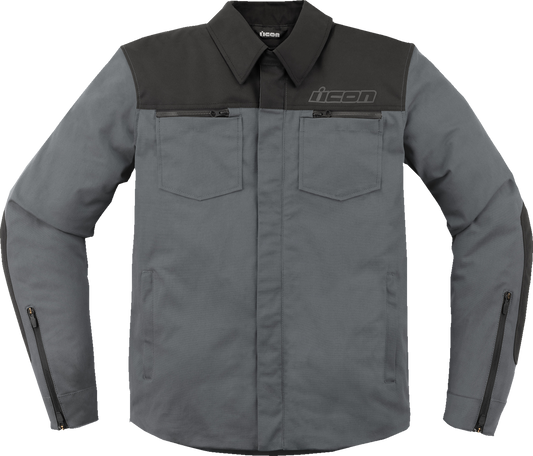 Gray ICON Upstate Canvas CE Jacket in 3XL by Bill's Exhausts, shown in a front view with a relaxed fit.