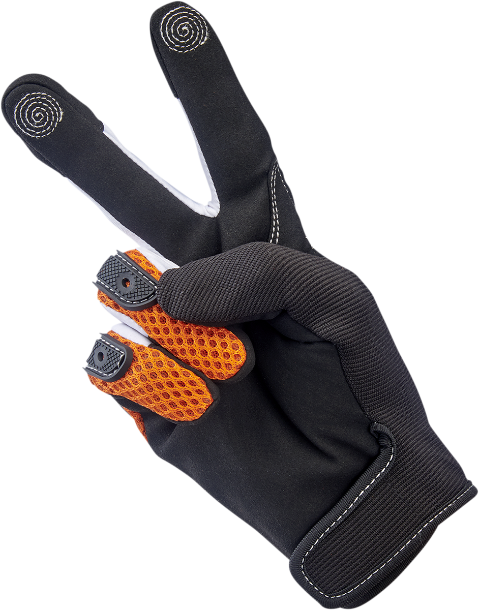 Orange BILTWELL Anza Gloves in 2XL size with textured palm and knuckle protection, designed for motorcycle riding.