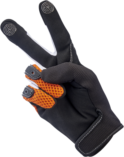 Orange BILTWELL Anza Gloves in 2XL size with textured palm and knuckle protection, designed for motorcycle riding.
